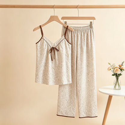 Beige Bow Detail Cami Lounge Set - image 1