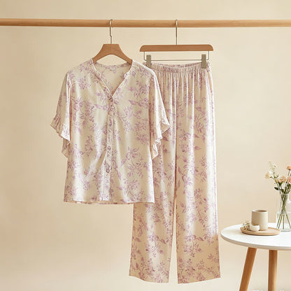 Lavender Floral Ruffle Sleeve Loungewear Set - image 1
