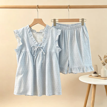 French Dot Ruffle Sleeveless Women's Pajamas - image 1