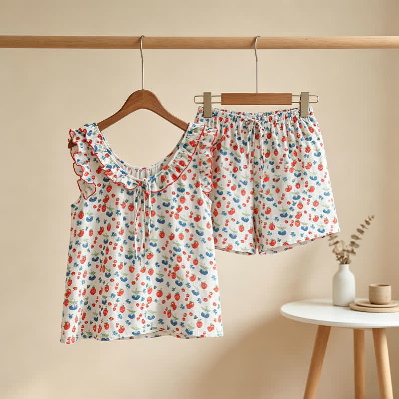 Fruit Cotton Gauze Ruffle Women's Pajamas - image 1