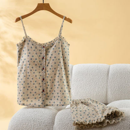 Blue Floral Cotton Ruffle Women's Pajamas - image 1