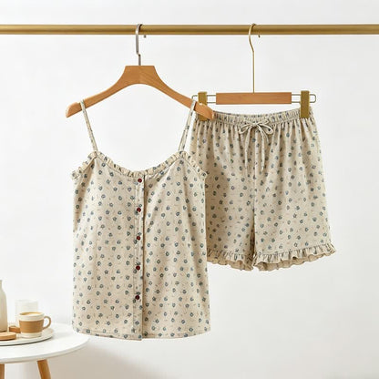 Blue Floral Cotton Ruffle Women's Pajamas - image 2