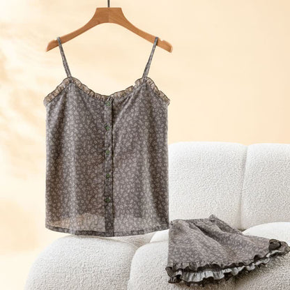 Floral Cotton Ruffle Cami Pajama Set - image 1