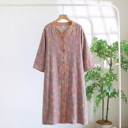 Purple Floral Cotton Gauze Lounge Dress - Purple - XL - image 0