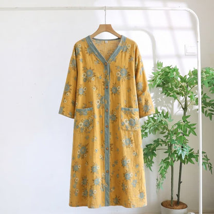 Yellow Floral Cotton Lounge Dress - Yellow - 5XL - image 0