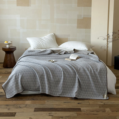Neutral Minimalist Geometric Diamond Cotton Quilt - Blue - Queen - image 0