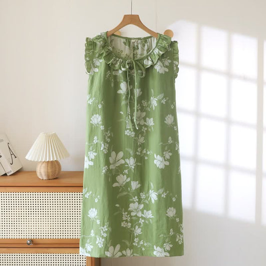 Green Floral Cotton Ruffle Nightgown - Green - XL - image 0
