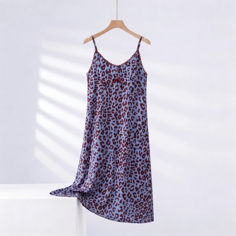 Leopard Print Lace Trim Nightgown - Blue - XXXL - image 3