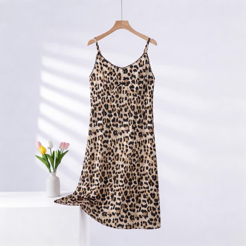 Leopard Print Lace Trim Nightgown - Brown - XXXL - image 8