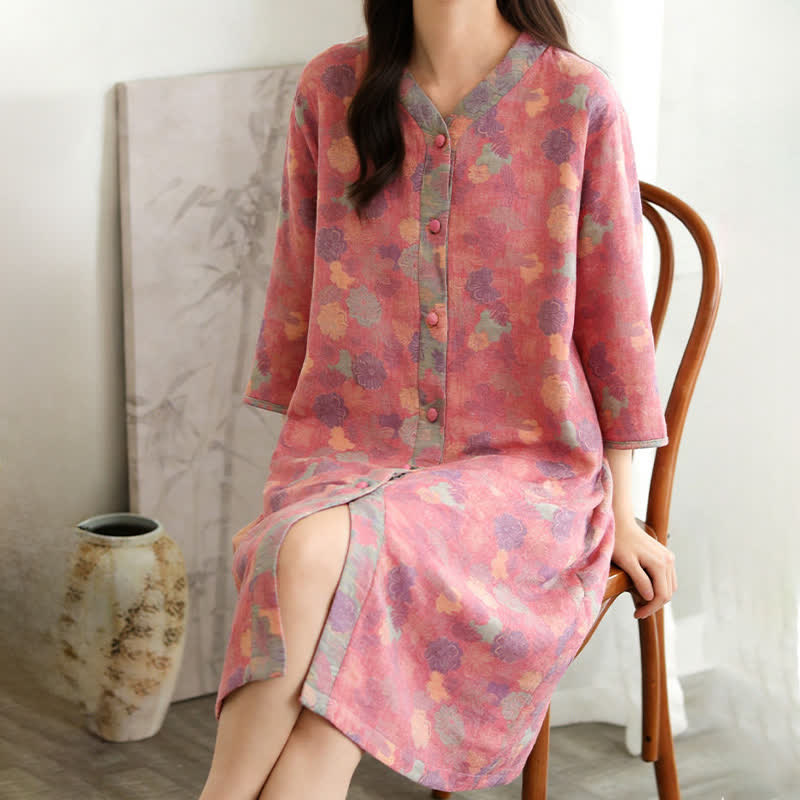 Vintage Floral Cotton Gauze Lounge Dress - image 1