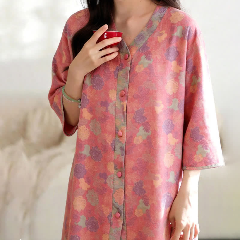 Vintage Floral Cotton Gauze Lounge Dress - image 4