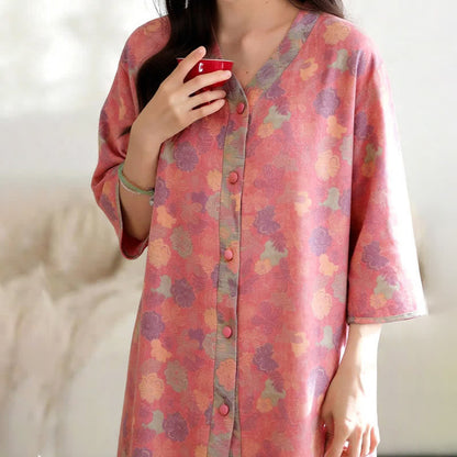 Vintage Floral Cotton Gauze Lounge Dress - image 4