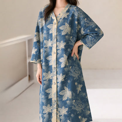 Blue Leaf Cotton Gauze Sleep Nightie - image 2