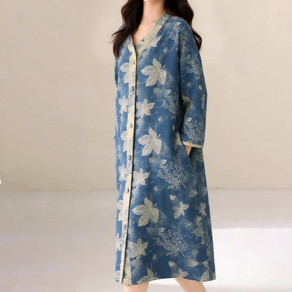 Blue Leaf Cotton Gauze Sleep Nightie - image 5