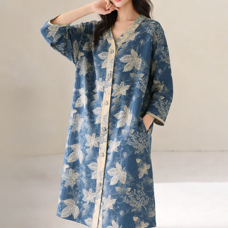 Blue Leaf Cotton Gauze Sleep Nightie - image 1