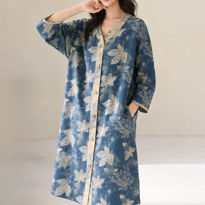 Blue Leaf Cotton Gauze Sleep Nightie - image 1