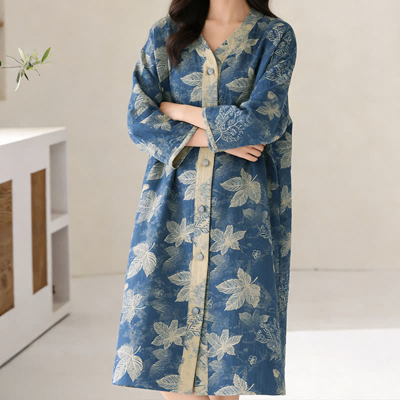 Blue Leaf Cotton Gauze Sleep Nightie - image 4