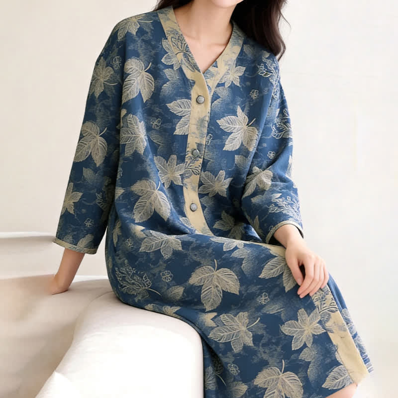 Blue Leaf Cotton Gauze Sleep Nightie - image 3