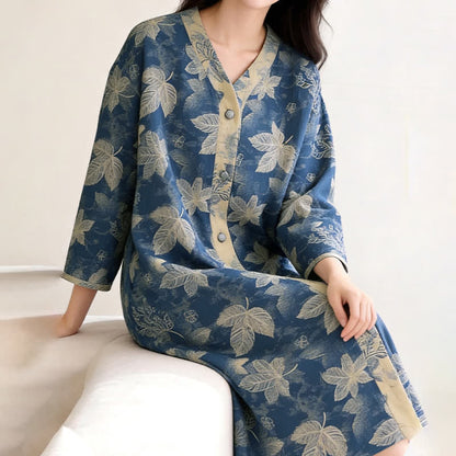 Blue Leaf Cotton Gauze Sleep Nightie - image 3