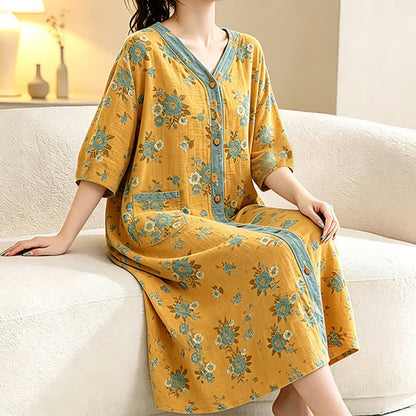Yellow Floral Cotton Lounge Dress - image 1