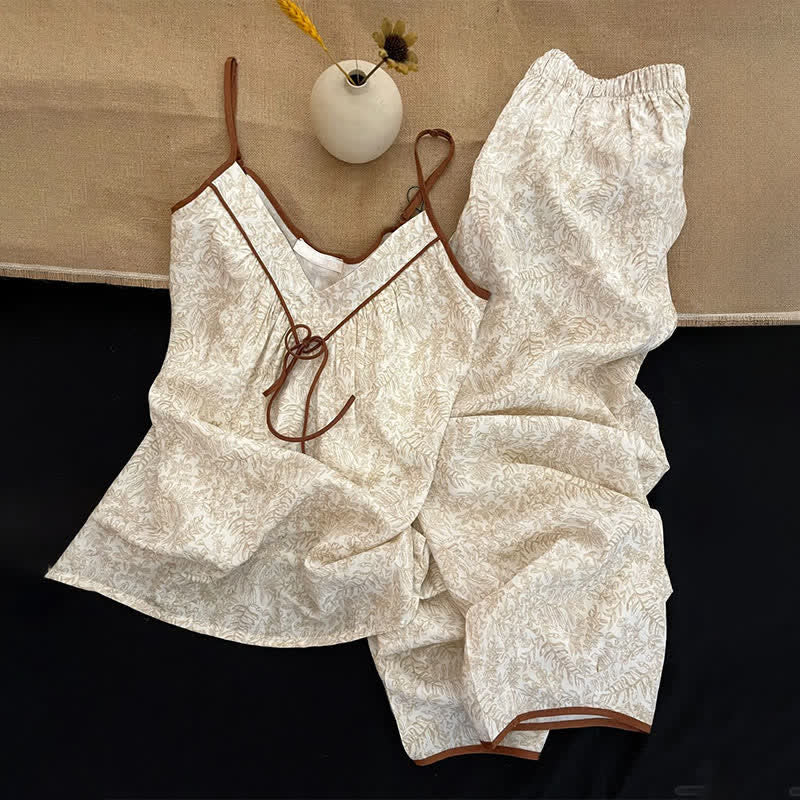Beige Bow Detail Cami Lounge Set - image 3