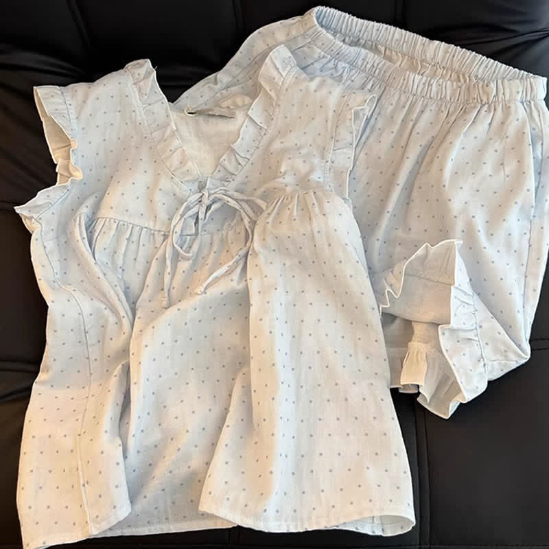 French Dot Ruffle Sleeveless Women's Pajamas - image 3