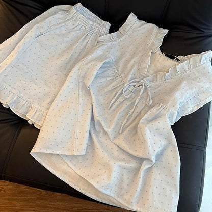 French Dot Ruffle Sleeveless Women's Pajamas - image 6