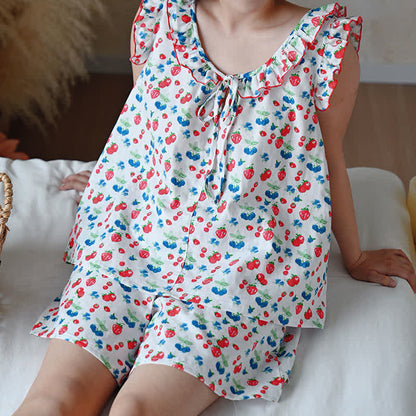 Fruit Cotton Gauze Ruffle Women's Pajamas - image 6