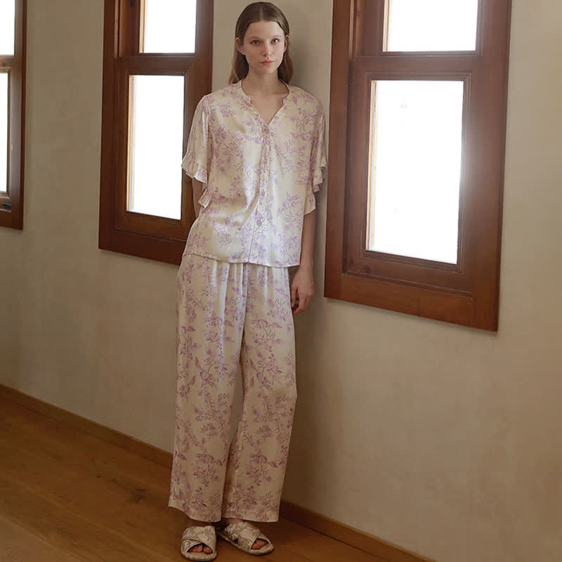 Lavender Floral Ruffle Sleeve Loungewear Set - image 4