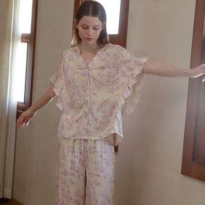 Lavender Floral Ruffle Sleeve Loungewear Set - image 5