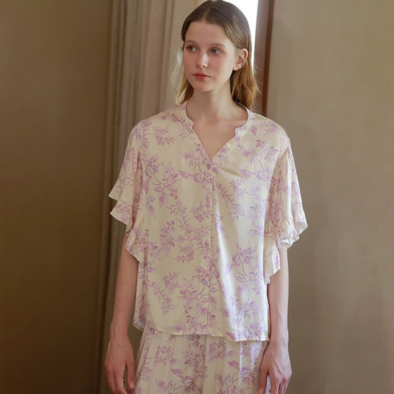 Lavender Floral Ruffle Sleeve Loungewear Set - image 6