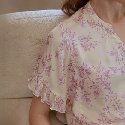 Lavender Floral Ruffle Sleeve Loungewear Set - image 11