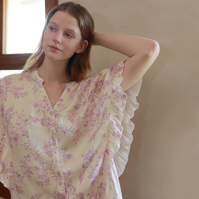 Lavender Floral Ruffle Sleeve Loungewear Set - image 9