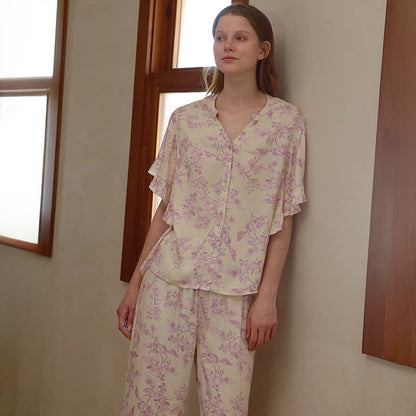 Lavender Floral Ruffle Sleeve Loungewear Set - image 3