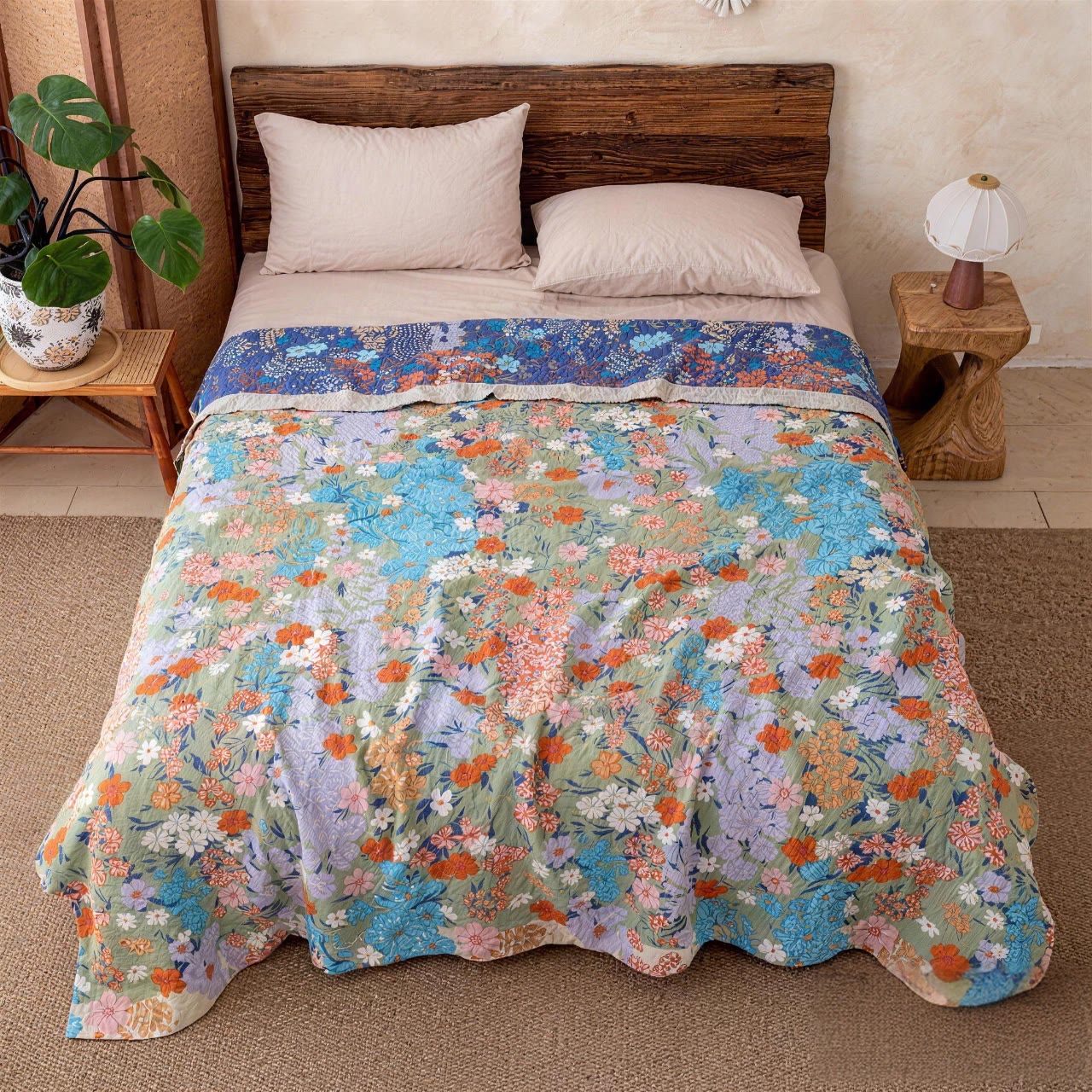 Spring Florals Multicolor Gauze Quilt - Queen - image 0