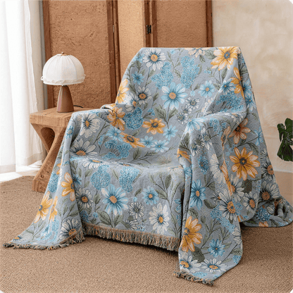 Vintage Floral Daisy Fringed Gauze Quilt - image 1
