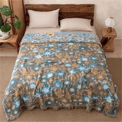 Vintage Floral Daisy Fringed Gauze Quilt - image 3