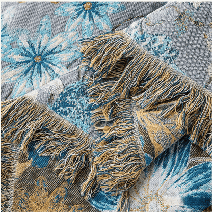Vintage Floral Daisy Fringed Gauze Quilt - image 4