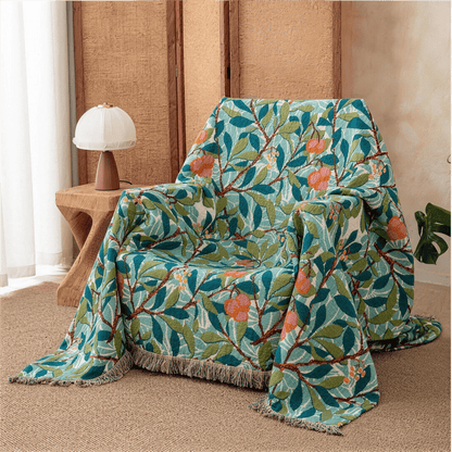 Vintage Botanical Fringed Reversible Gauze Quilt - image 1