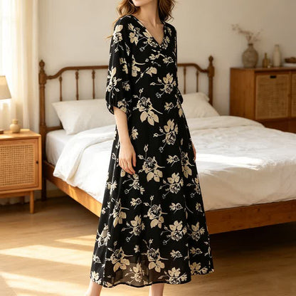 Elegant Floral V-Neck Lounge Dress - image 2