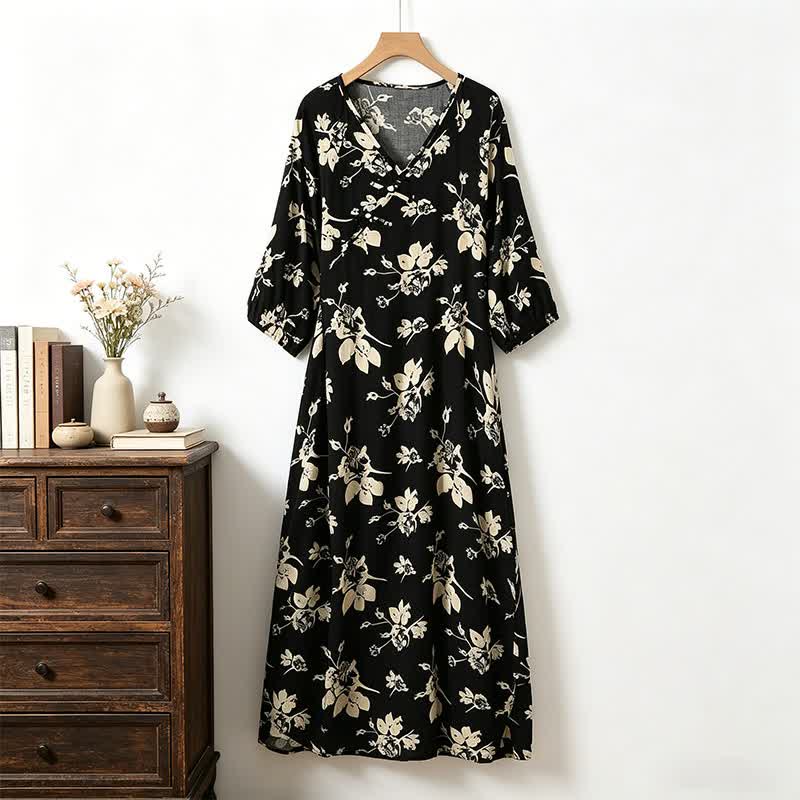 Elegant Floral V-Neck Lounge Dress - image 1