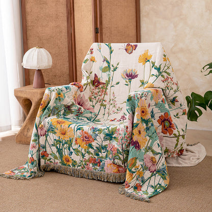 Watercolor Wildflower Fringed Reversible Gauze Quilt - image 1