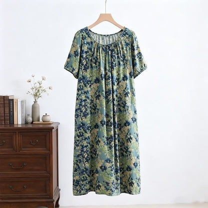 Green Floral Gathered Neck Lounge Dress - image 1