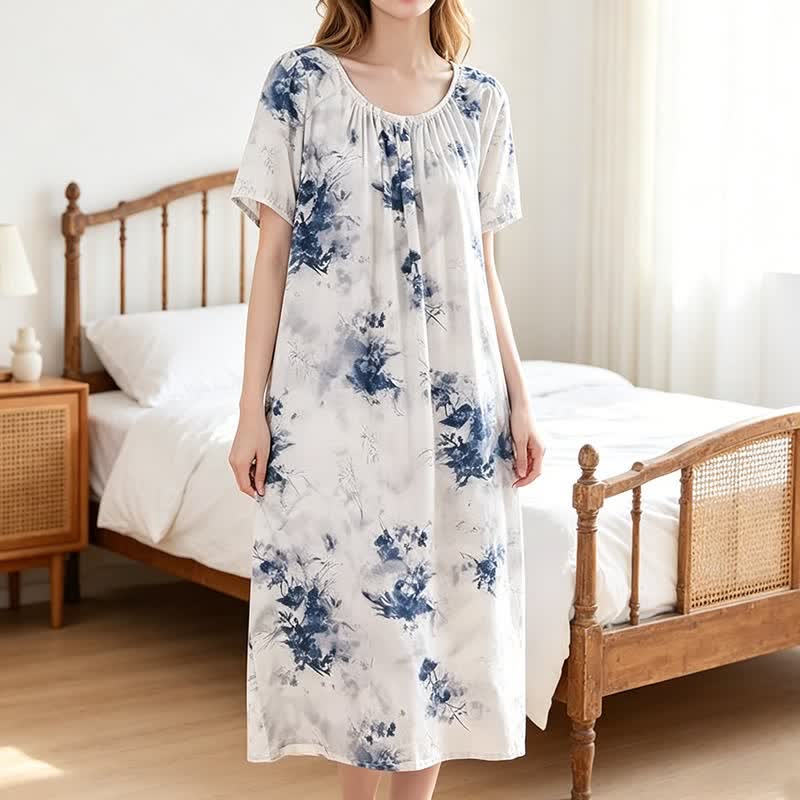 Blue Ink Style Floral Lounge Dress - image 2