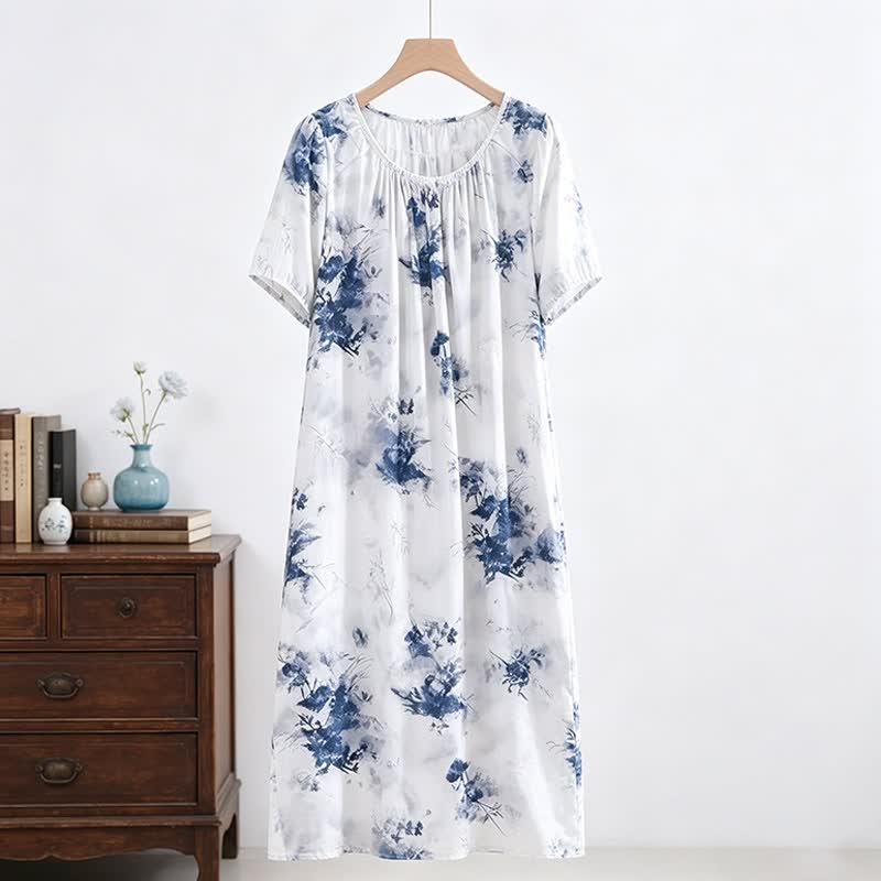 Blue Ink Style Floral Lounge Dress - image 1