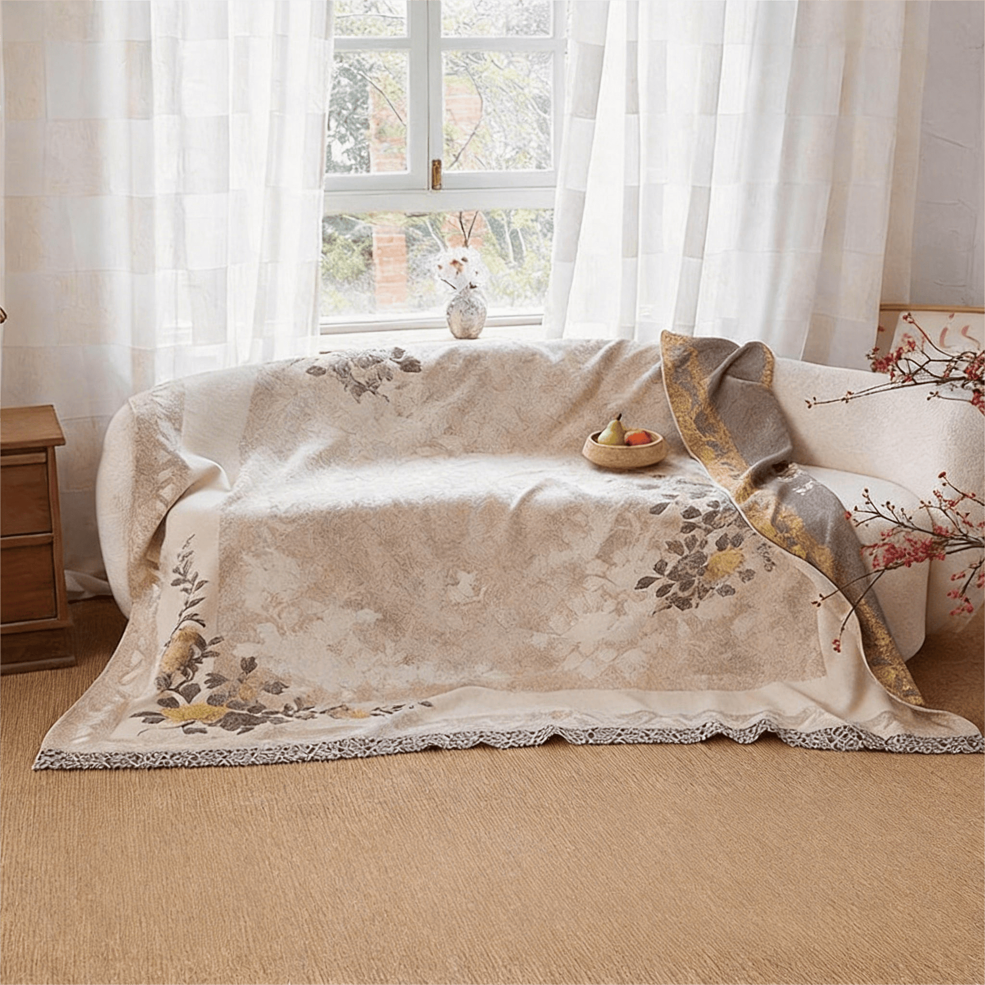 Oriental Peony Jacquard Reversible Gauze Quilt - image 3