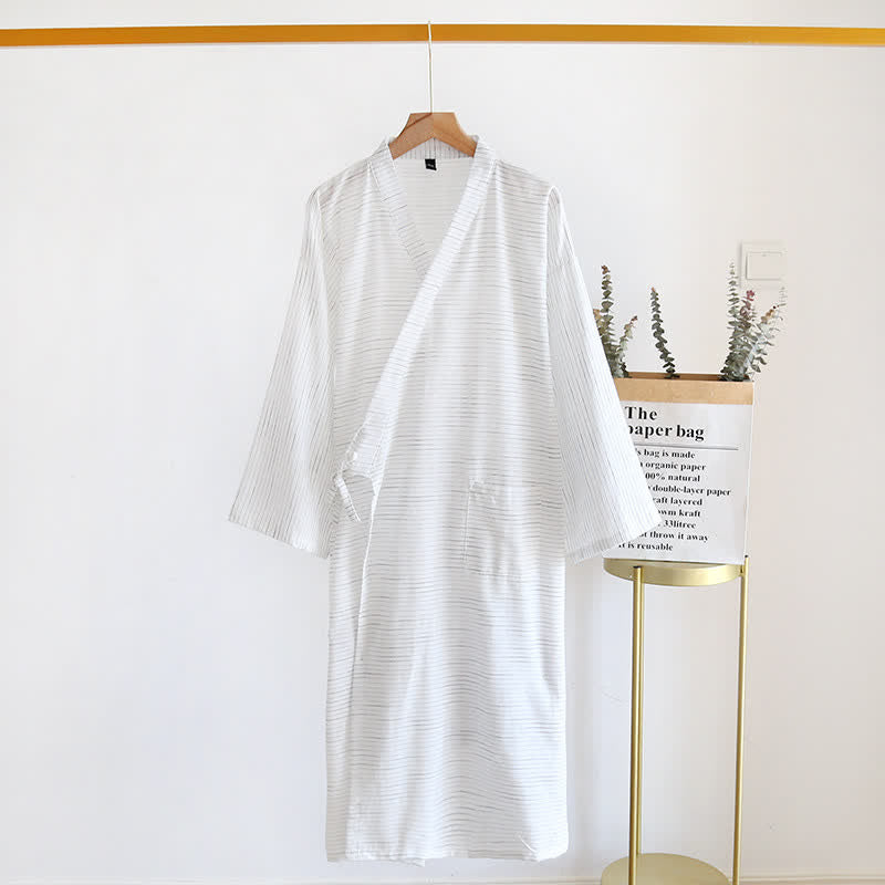 Unisex Cotton Gauze Kimono Lounge Robe - White - XL - image 3