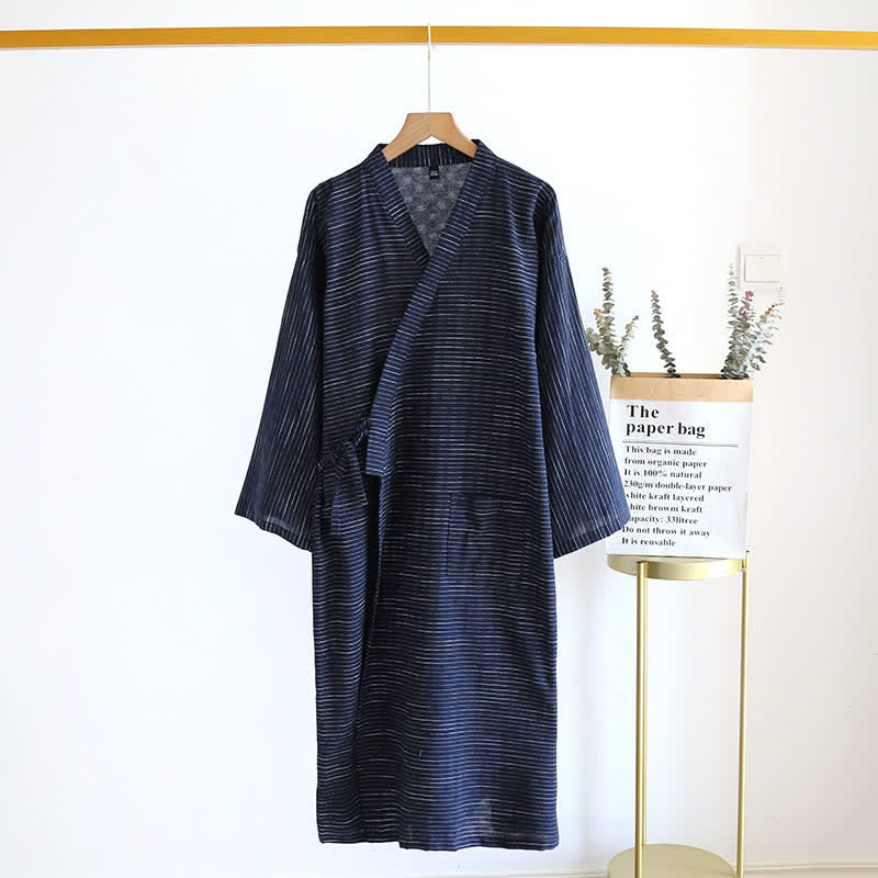 Unisex Cotton Gauze Kimono Lounge Robe - Navy - XL - image 11