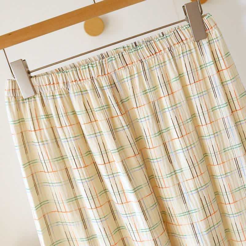 Colorful Stripe Check Cotton Matching Pajamas - image 13