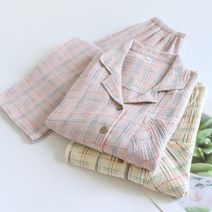 Colorful Stripe Check Cotton Matching Pajamas - image 6